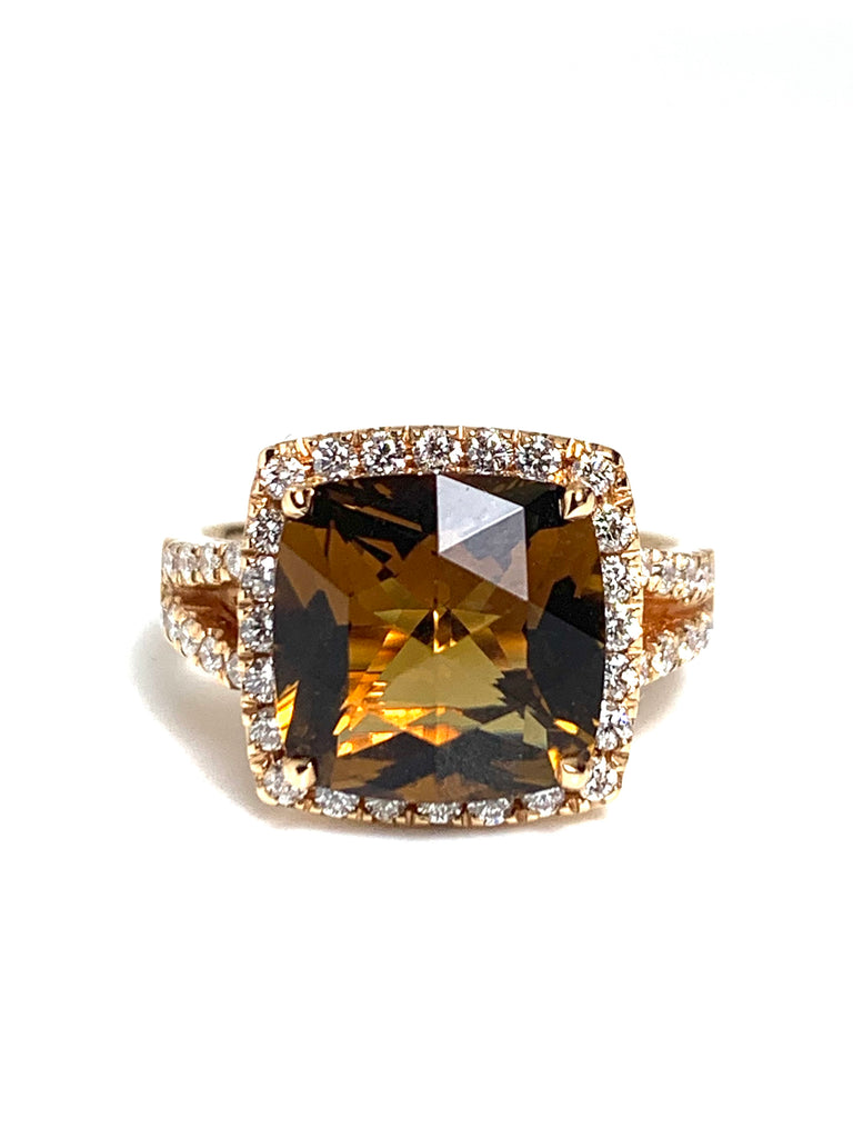 Cognac quartz diamonds ring